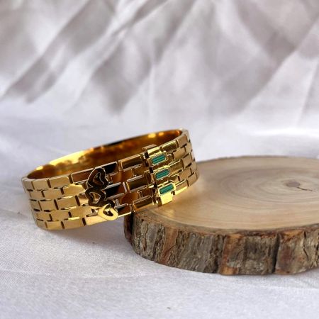 18K Gold Plated Emerald Mesh Chain Kada